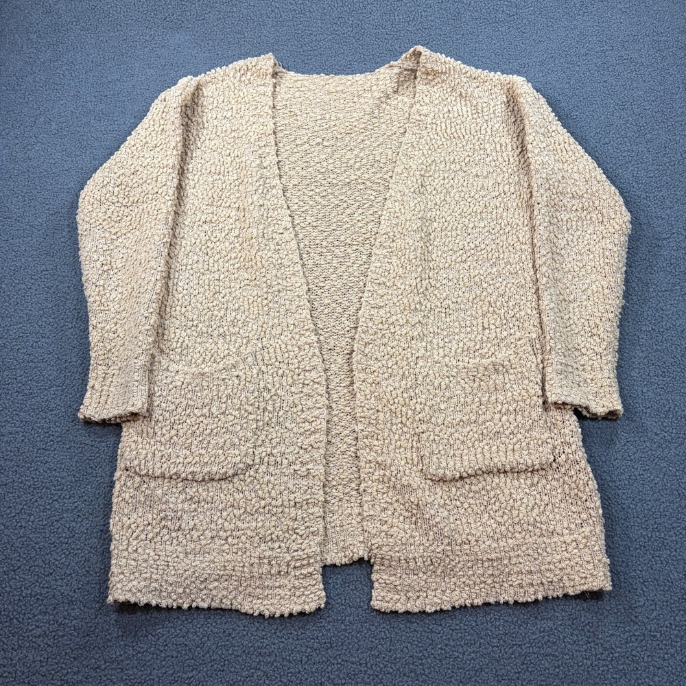 Unbranded Popcorn Knit Cardigan Women Size M Beige Open Front Wool Blend 8168